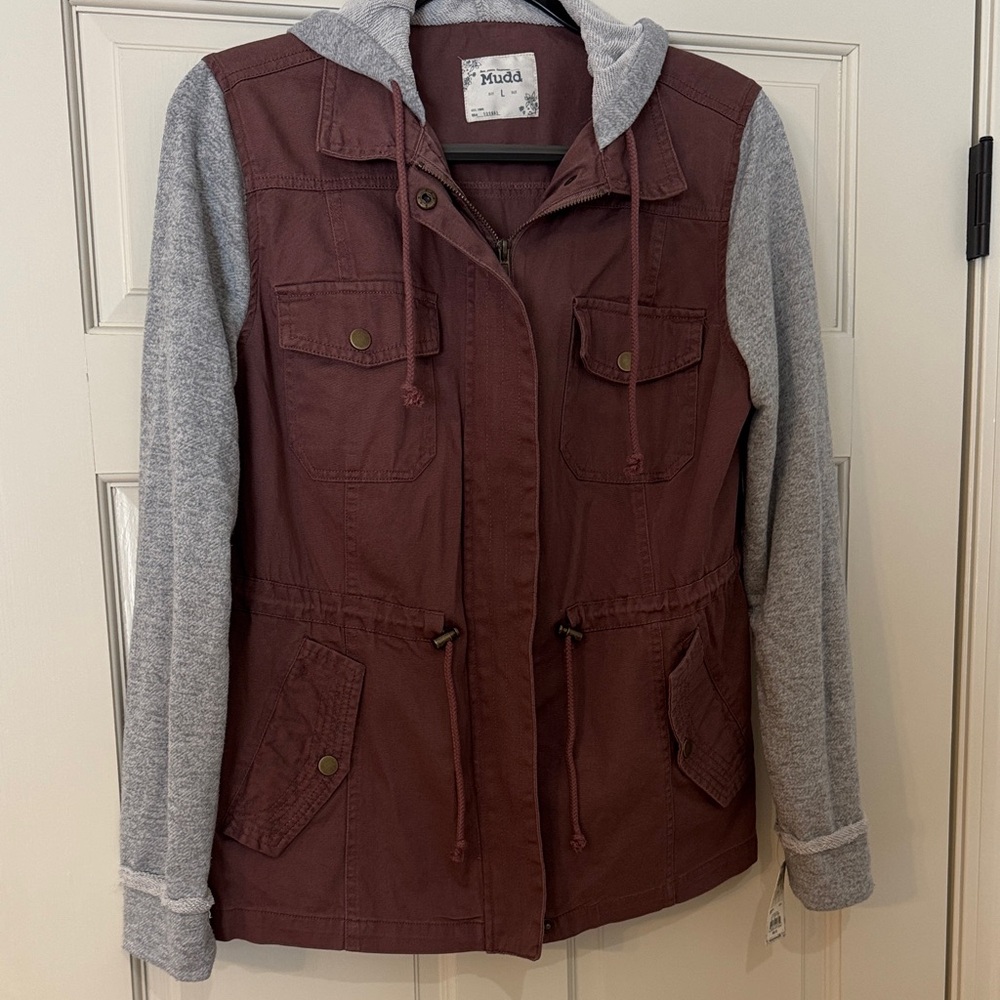 Mudd Women's Maroon and Heather Gray Utility Jacket Large